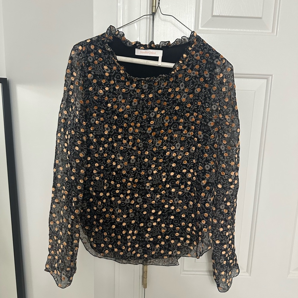 See By Chloe Black and Orange Patterned Blouse